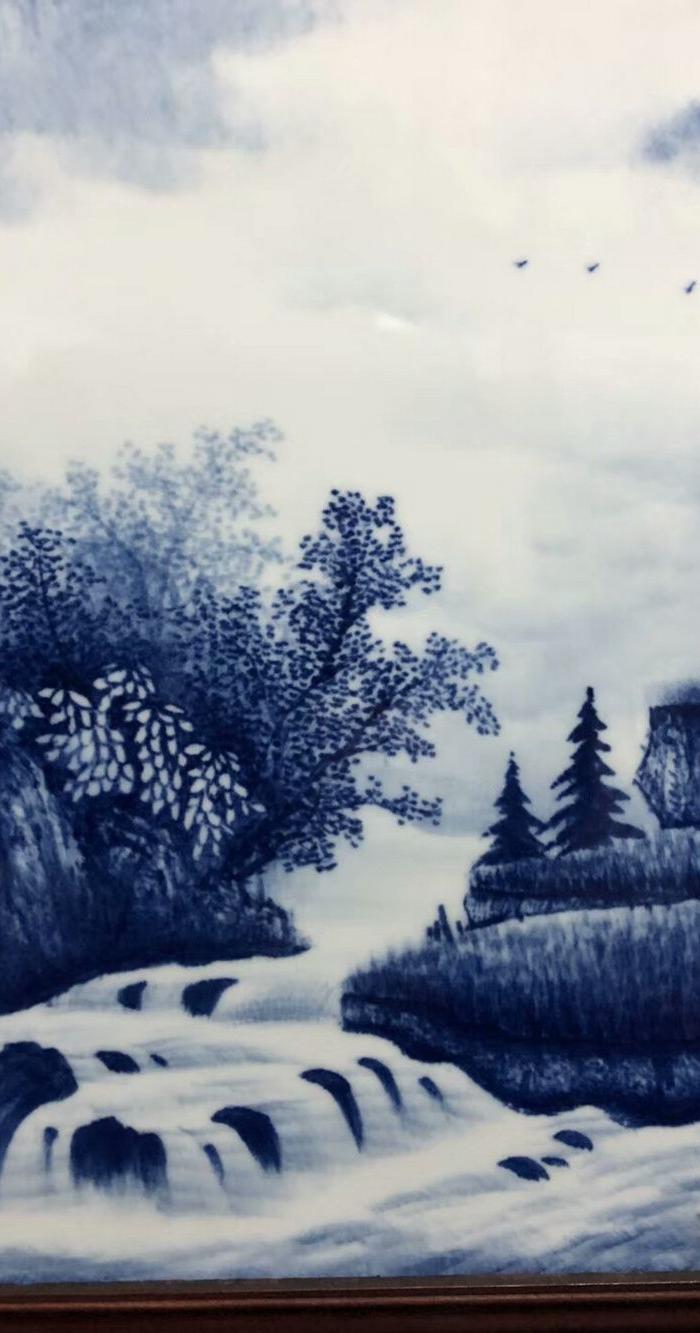 王步青花山水瓷板