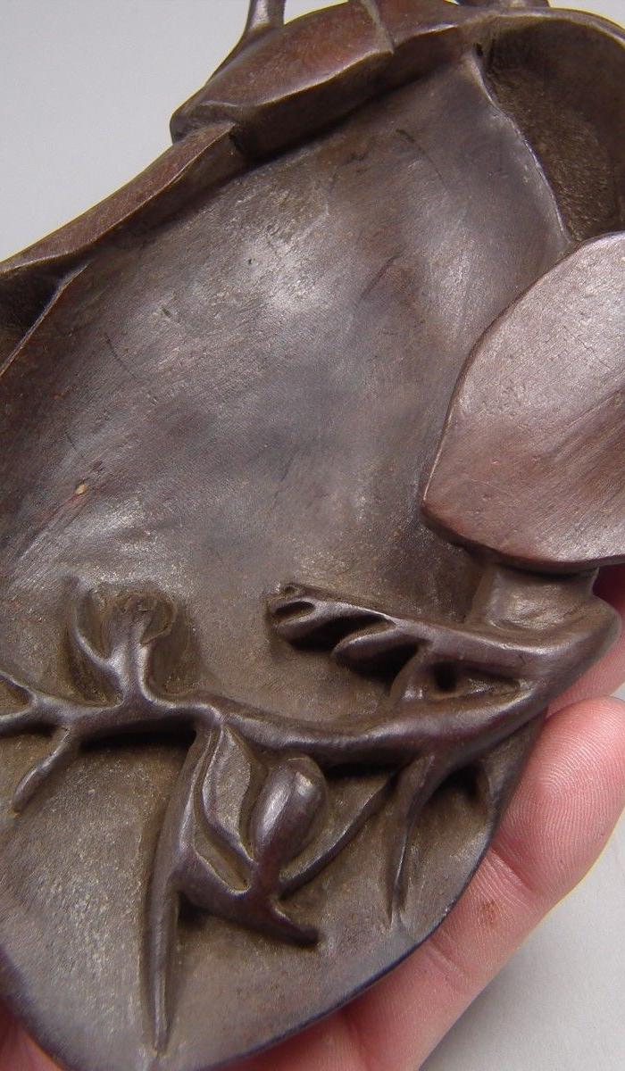 老花梨木浮雕叶子型文房小摆件