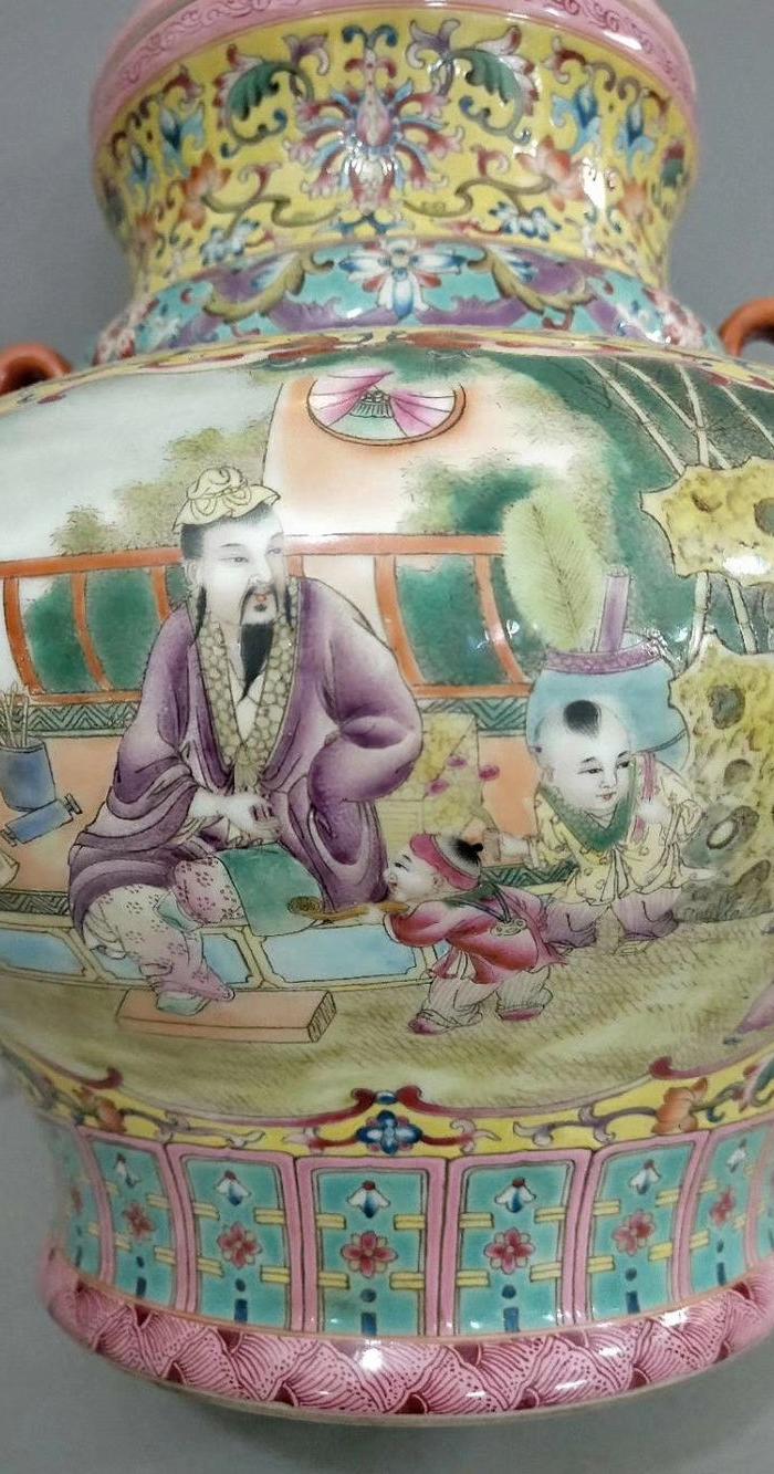 乾隆珐琅彩人物双耳罐