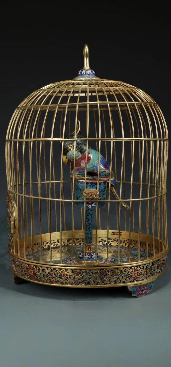 清 铜胎景泰蓝掐丝珐琅金丝鸟笼