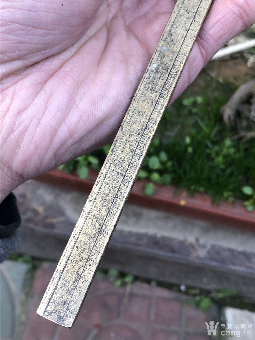 广盛祥绸缎庄款雕刻山水人物精刻度铜尺,民俗杂项铜杂件老物件