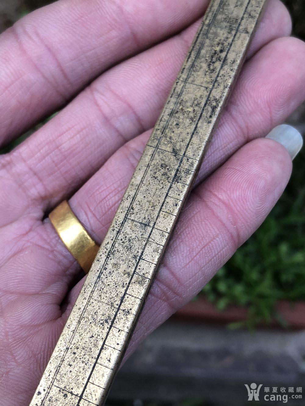 广盛祥绸缎庄款雕刻山水人物精刻度铜尺,民俗杂项铜杂件老物件