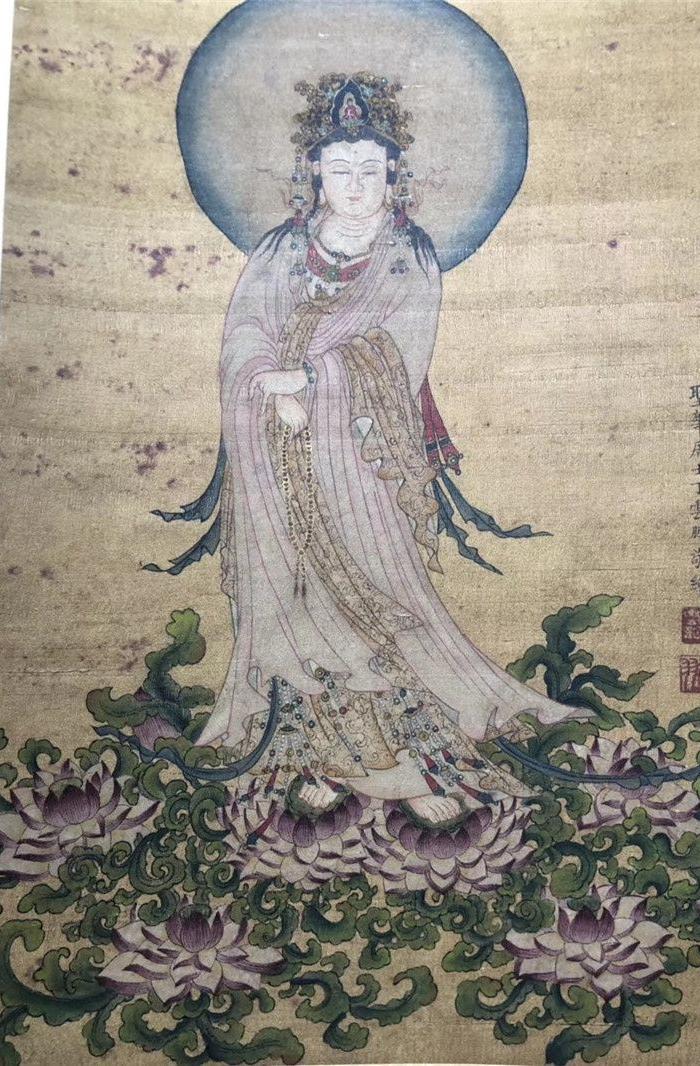 明代画家丁云鹏大师丝绢佛画一副