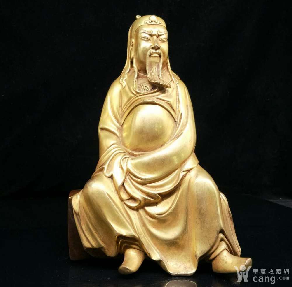 老紫铜鎏真金关公像