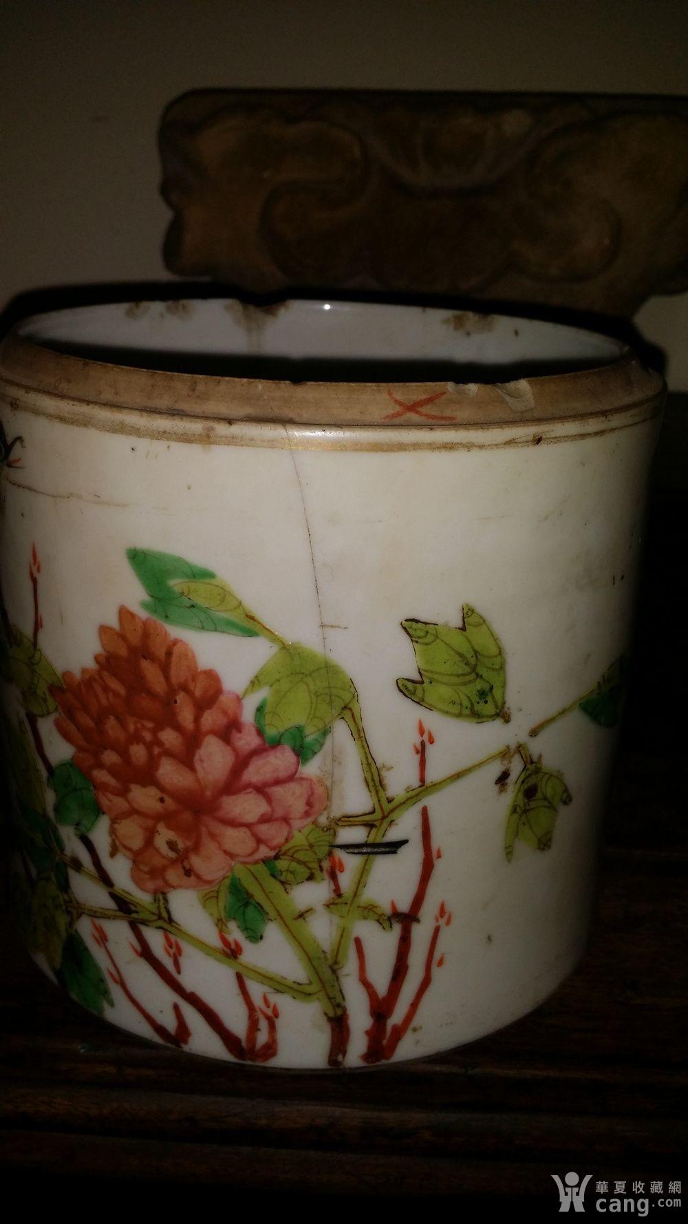 清晚周筱松花鸟纹盖缸底