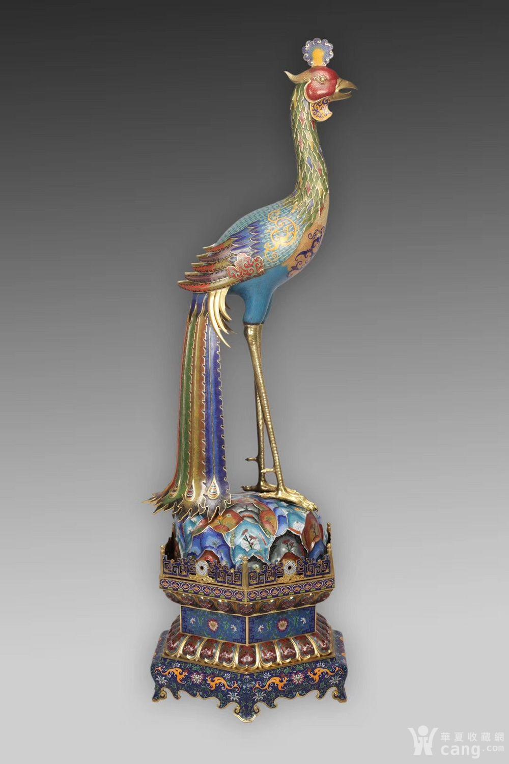 清 精铸铜胎掐丝珐琅凤凰摆件 一对