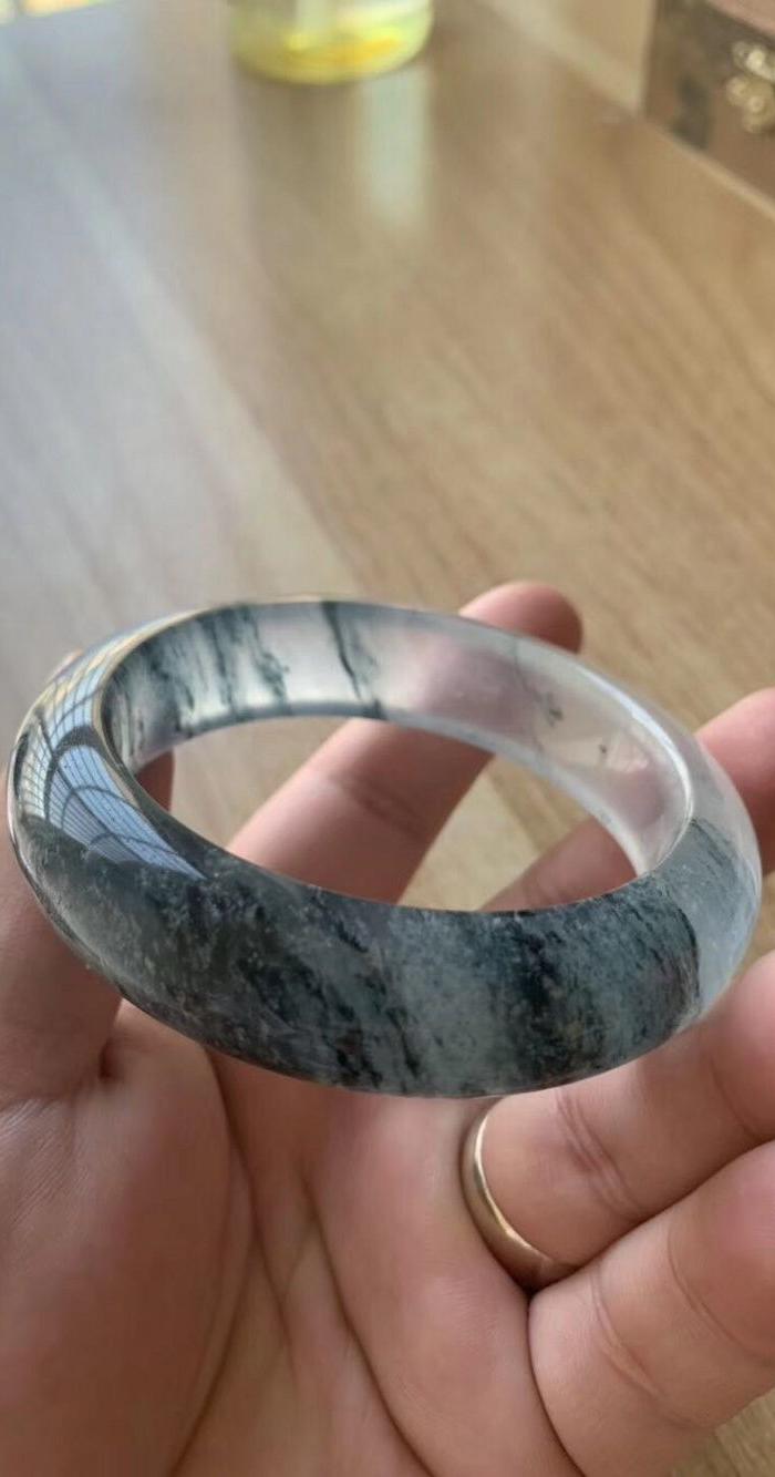 55.7 16 10 冰种缅甸钠长石玉 水沫玉扁条手镯