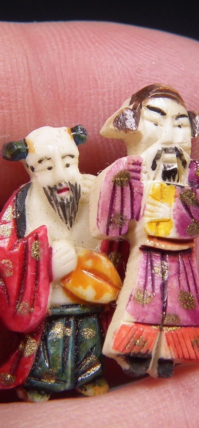 m28 创汇期老骨质带彩八仙人物大镶嵌件8个一套