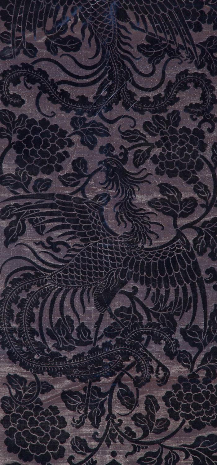 清代 凤穿牡丹图手工刺绣挂屏