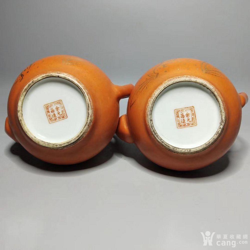 余元昌造珊瑚红釉描金松鹤延年茶壶