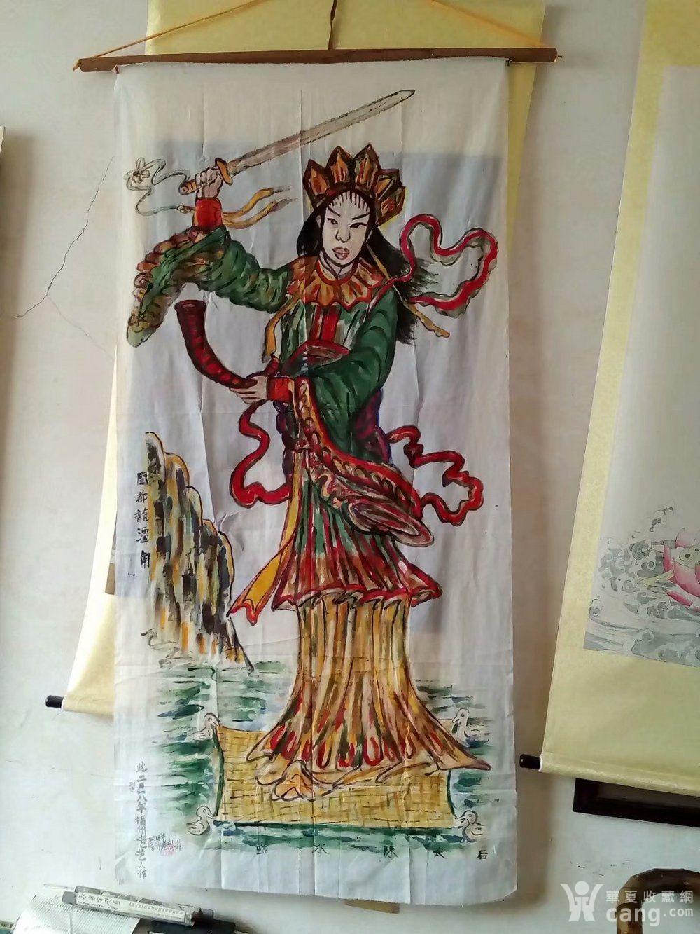 一口价,非常大的布画,保证老艺人纯手工绘画人物临水夫人画像