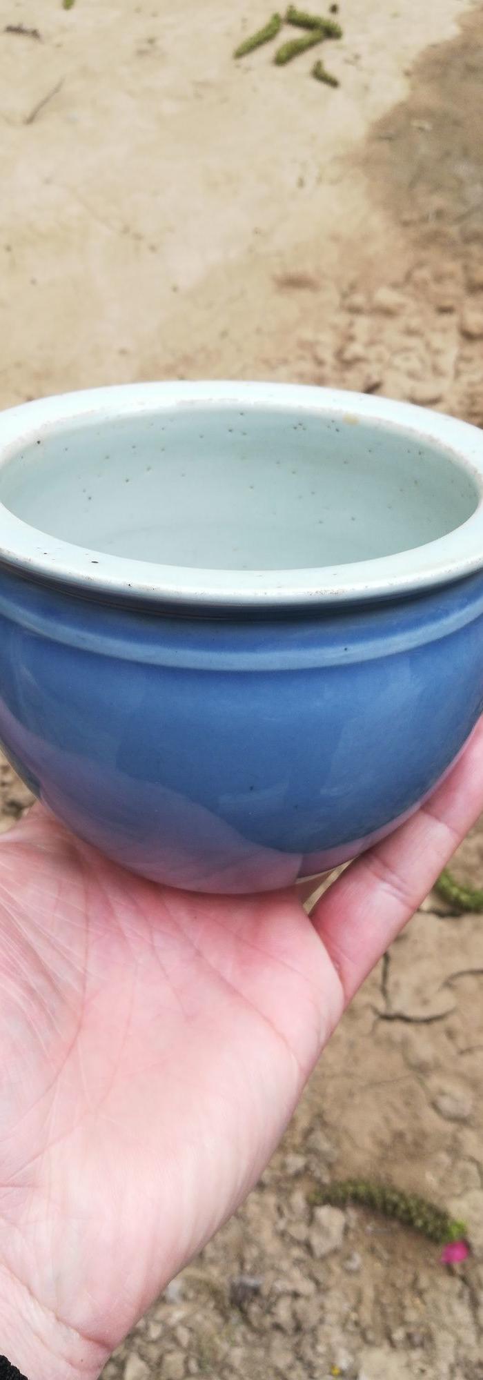 清代天蓝釉文房用小卷缸