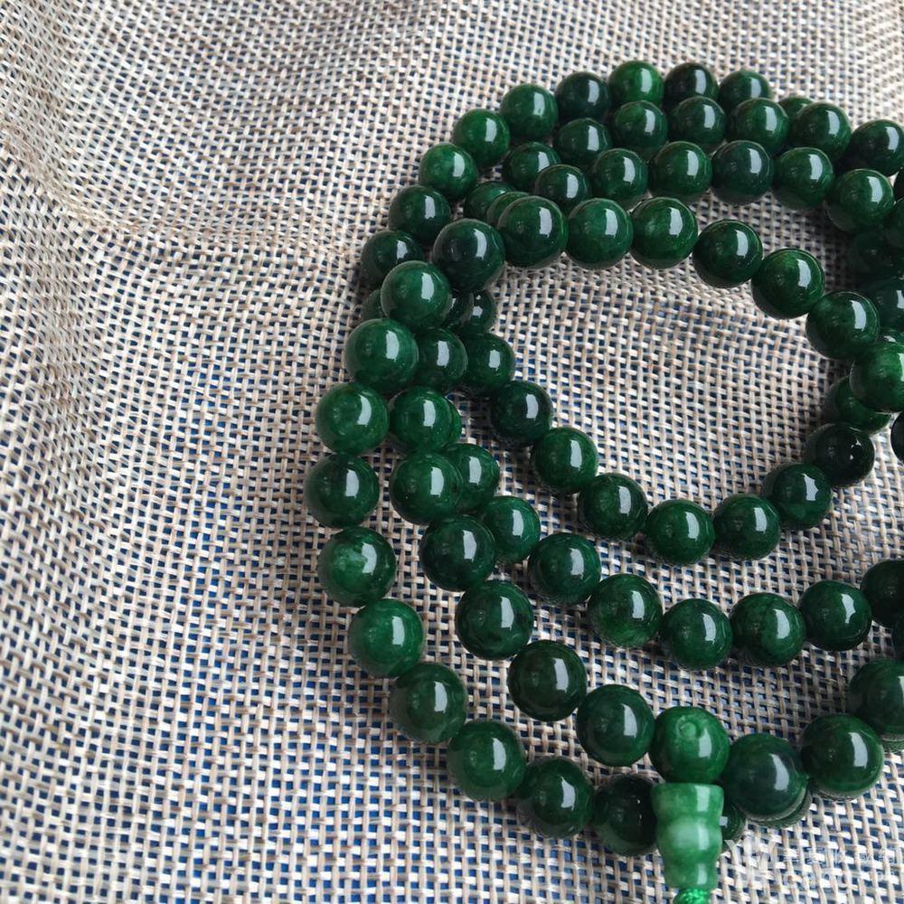 天然翡翠干青铁龙生圆珠108颗项链佛珠包邮 8mm