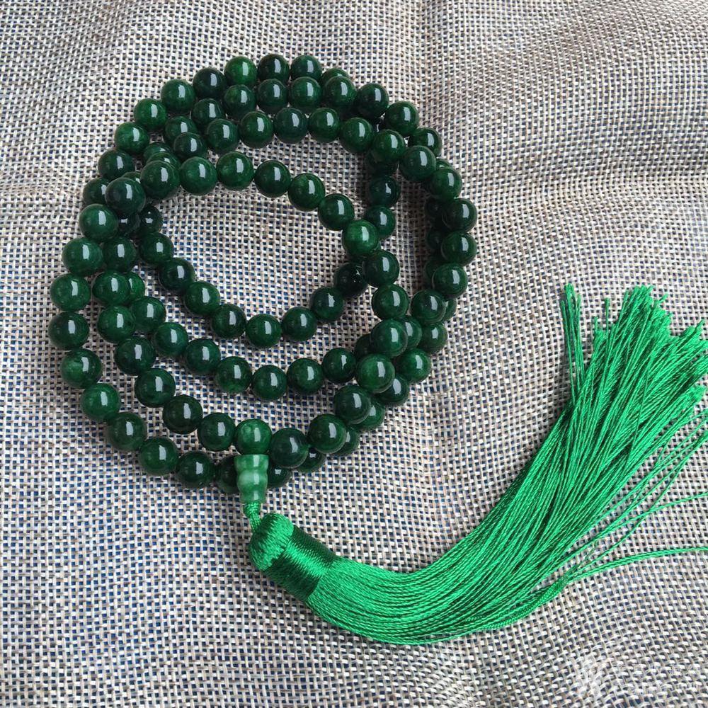 天然翡翠干青铁龙生圆珠108颗项链佛珠包邮 8mm