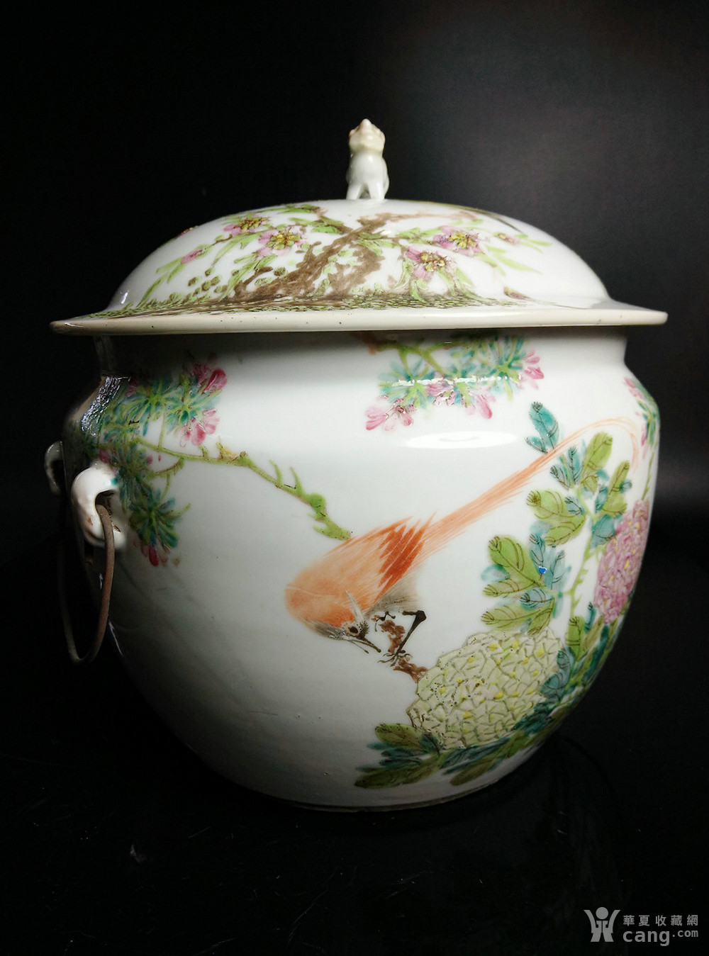 瓷器 明 光绪浅绛彩瓷 云亭居士绘花鸟长题糖缸 任焕章画意c9033 安全