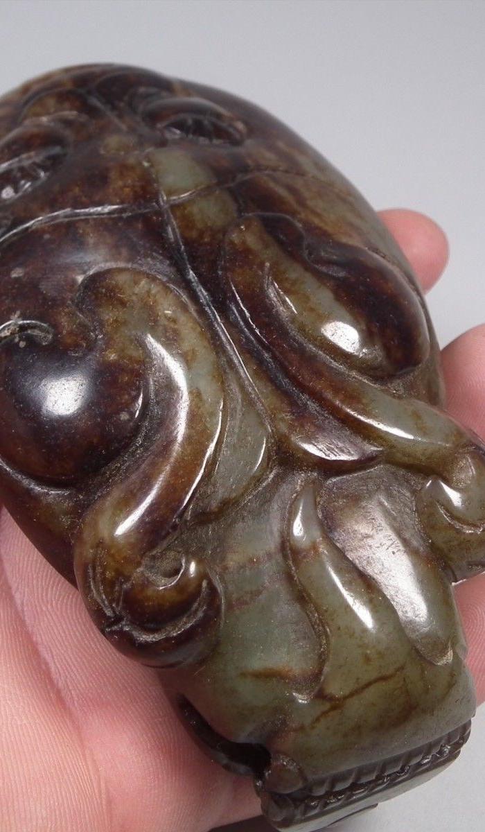 老和田青玉老提油黑沁圆雕龙龟大摆件