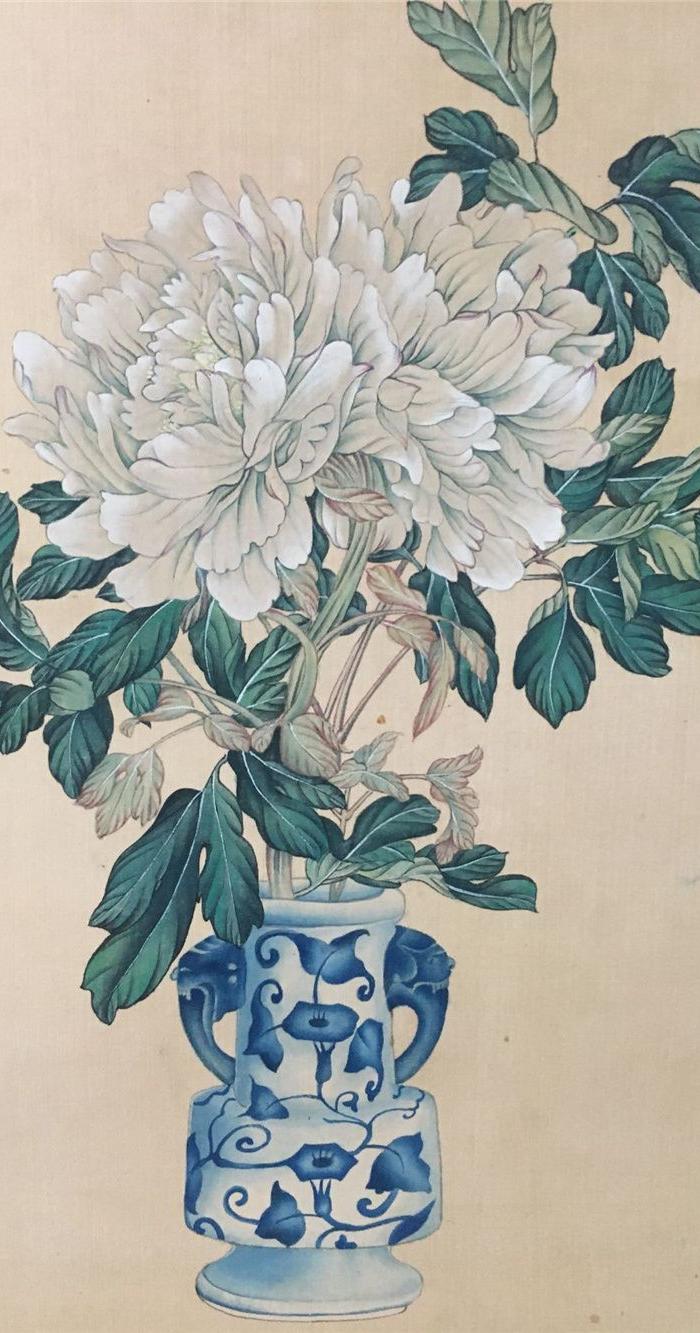 郎世宁花瓶花卉图 绢本