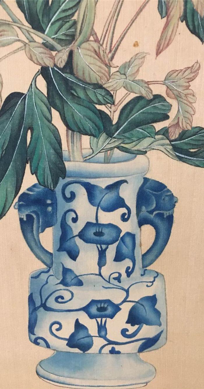 郎世宁花瓶花卉图 绢本