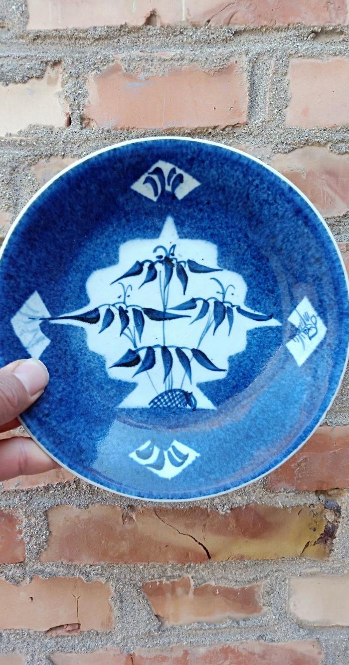 洒篮釉开光竹叶盘