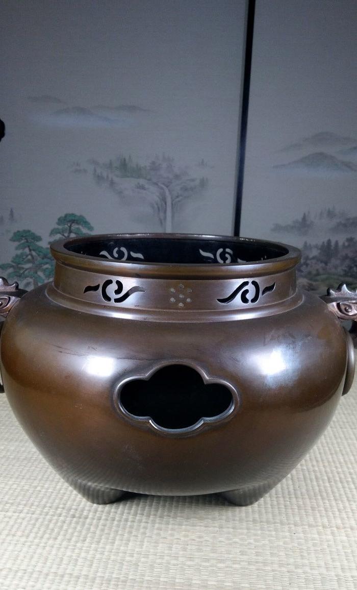 686 日本茶道具精品风炉 老铜鬼面风炉