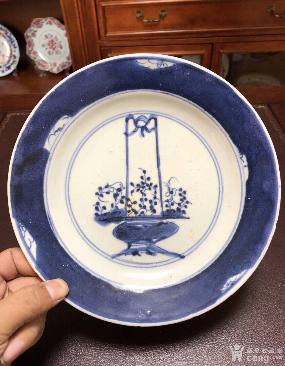 清康熙 青花提花盘双圈款盘