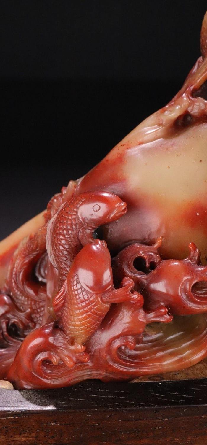 清代: 寿山芙蓉石 鲤鱼化龙 摆件