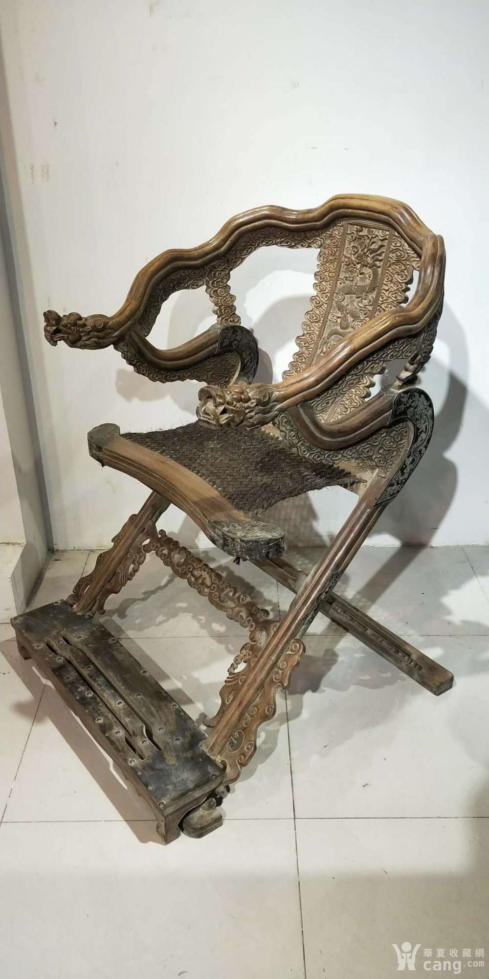 古董古玩老木器 清代海南黄花梨龙头交椅折叠椅