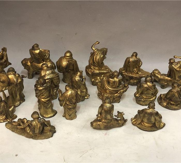 明代铜鎏金佛像十八罗汉一套
